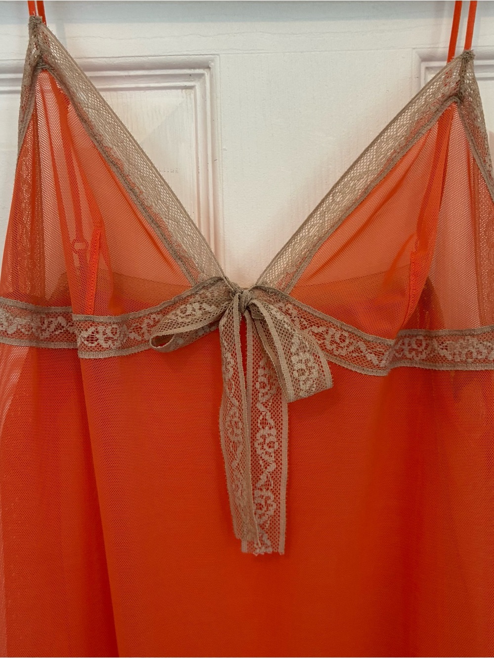 Sheer Coral Lace-Trim Slip Dress